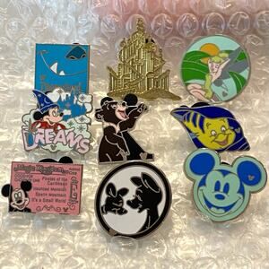 Disney Trading Pins Lot Of 9 Mickey Flounder Tinkerbell Kanga Roo Sully Bro Bear